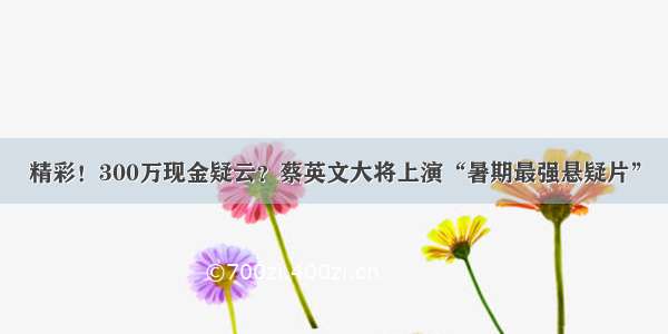 精彩！300万现金疑云？蔡英文大将上演“暑期最强悬疑片”