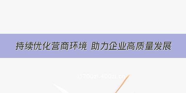 持续优化营商环境 助力企业高质量发展