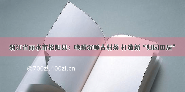 浙江省丽水市松阳县：唤醒沉睡古村落 打造新“归园田居”