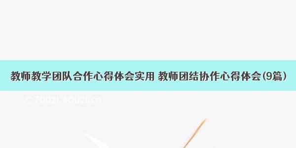 教师教学团队合作心得体会实用 教师团结协作心得体会(9篇)