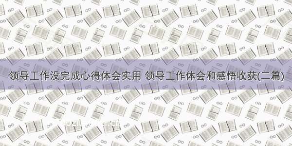 领导工作没完成心得体会实用 领导工作体会和感悟收获(二篇)