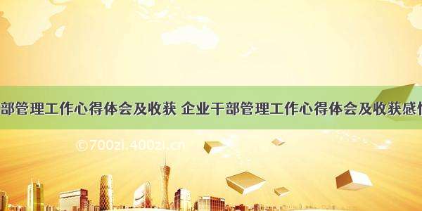 企业干部管理工作心得体会及收获 企业干部管理工作心得体会及收获感悟(2篇)