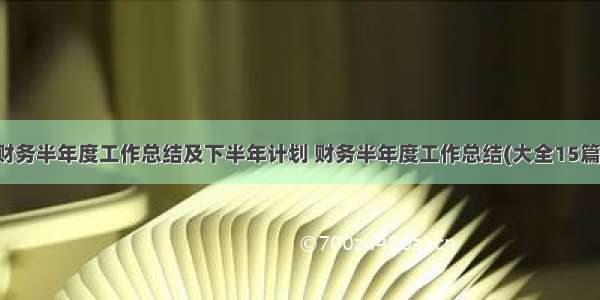 财务半年度工作总结及下半年计划 财务半年度工作总结(大全15篇)