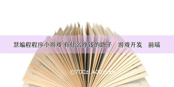 慧编程程序小游戏 有什么挣钱的路子 – 游戏开发 – 前端