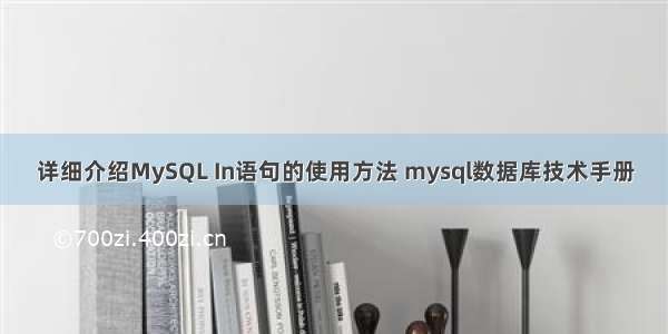 详细介绍MySQL In语句的使用方法 mysql数据库技术手册