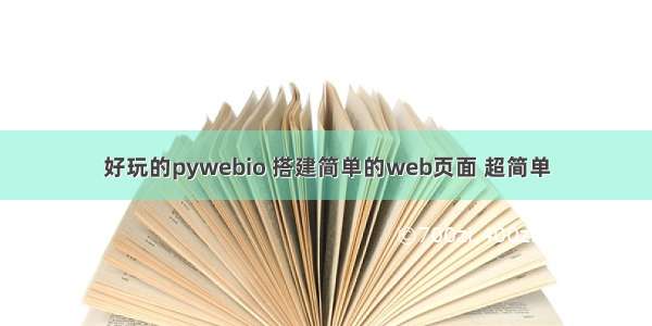 好玩的pywebio 搭建简单的web页面 超简单