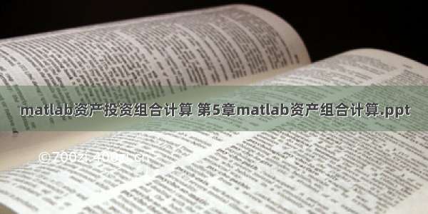 matlab资产投资组合计算 第5章matlab资产组合计算.ppt