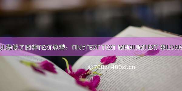 MySQL提供了四种TEXT类型：TINYTEXT TEXT MEDIUMTEXT 和LONGTEXT