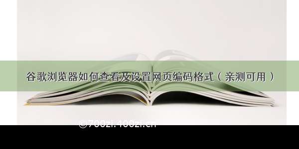 谷歌浏览器如何查看及设置网页编码格式（亲测可用）