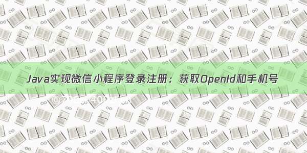 Java实现微信小程序登录注册：获取OpenId和手机号