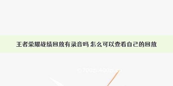 王者荣耀战绩回放有录音吗 怎么可以查看自己的回放