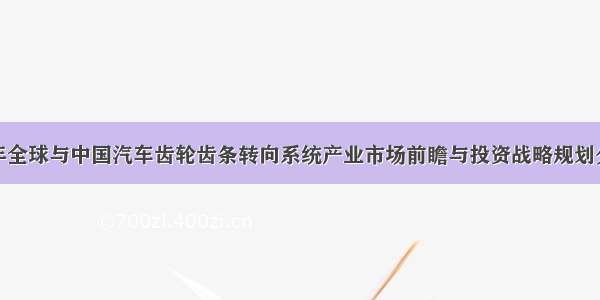 -2028年全球与中国汽车齿轮齿条转向系统产业市场前瞻与投资战略规划分析报告