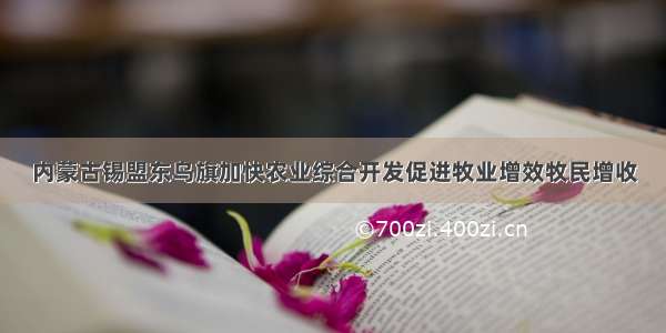 内蒙古锡盟东乌旗加快农业综合开发促进牧业增效牧民增收