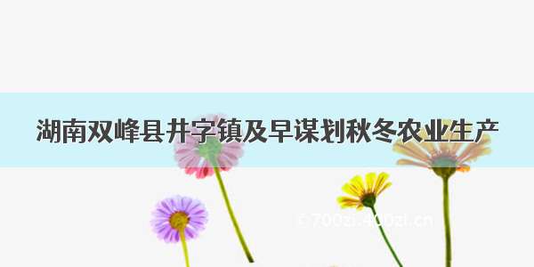 湖南双峰县井字镇及早谋划秋冬农业生产