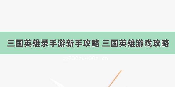 三国英雄录手游新手攻略 三国英雄游戏攻略