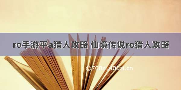 ro手游平a猎人攻略 仙境传说ro猎人攻略