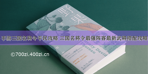 手游三国名将令平民攻略 三国名将令最强阵容最新武将搭配攻略