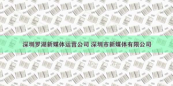 深圳罗湖新媒体运营公司 深圳市新媒体有限公司