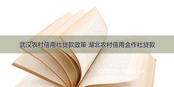 武汉农村信用社贷款政策 湖北农村信用合作社贷款