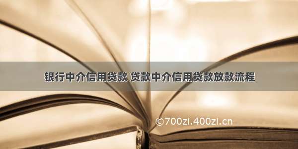 银行中介信用贷款 贷款中介信用贷款放款流程