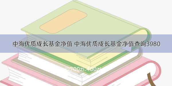 中海优质成长基金净值 中海优质成长基金净值查询3980