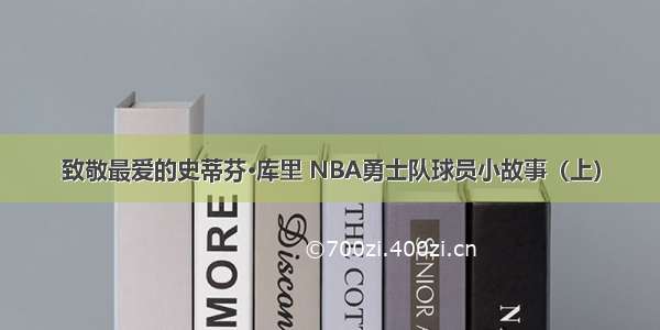 致敬最爱的史蒂芬·库里 NBA勇士队球员小故事（上）