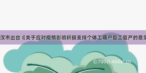 武汉市出台《关于应对疫情影响积极支持个体工商户复工复产的意见》