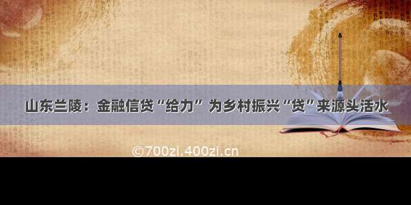 山东兰陵：金融信贷“给力” 为乡村振兴“贷”来源头活水