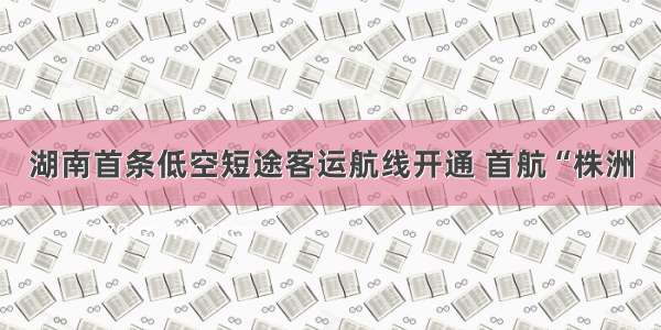 湖南首条低空短途客运航线开通 首航“株洲