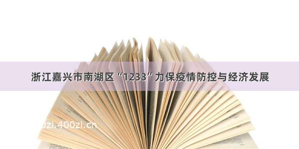 浙江嘉兴市南湖区“1233”力保疫情防控与经济发展