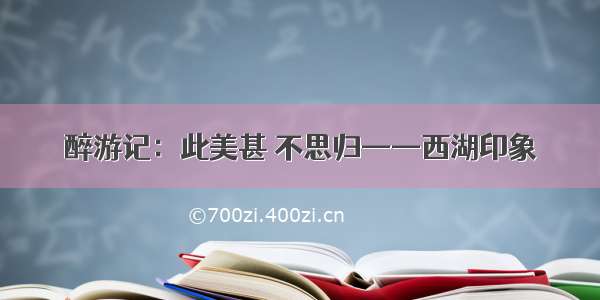 醉游记：此美甚 不思归——西湖印象