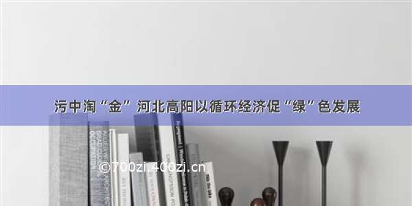 污中淘“金” 河北高阳以循环经济促“绿”色发展