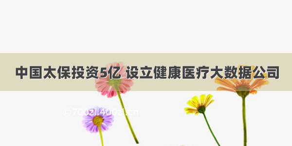 中国太保投资5亿 设立健康医疗大数据公司