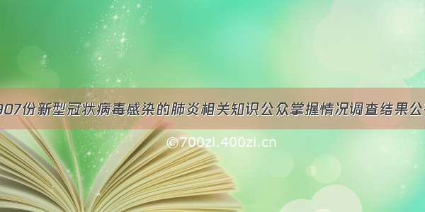 2907份新型冠状病毒感染的肺炎相关知识公众掌握情况调查结果公布