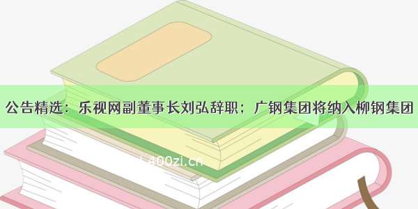 公告精选：乐视网副董事长刘弘辞职；广钢集团将纳入柳钢集团