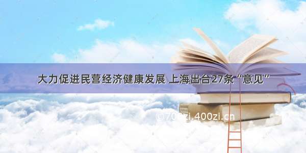 大力促进民营经济健康发展 上海出台27条“意见”