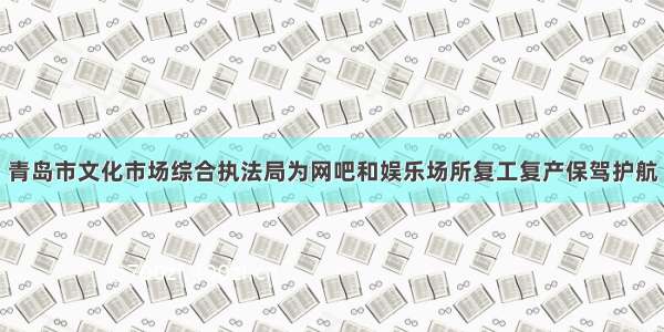 青岛市文化市场综合执法局为网吧和娱乐场所复工复产保驾护航