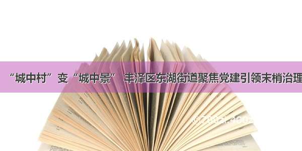 “城中村”变“城中景” 丰泽区东湖街道聚焦党建引领末梢治理