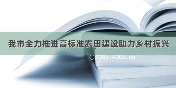 我市全力推进高标准农田建设助力乡村振兴