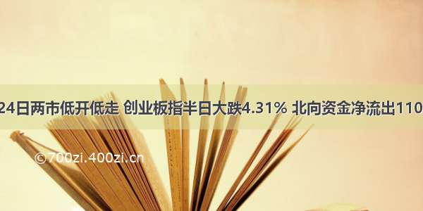 7月24日两市低开低走 创业板指半日大跌4.31% 北向资金净流出110亿元