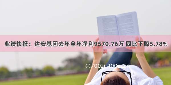 业绩快报：达安基因去年全年净利9570.76万 同比下降5.78%