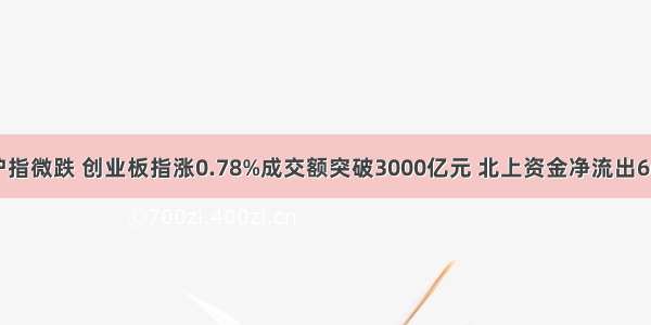 9月2日沪指微跌 创业板指涨0.78%成交额突破3000亿元 北上资金净流出66.14亿元