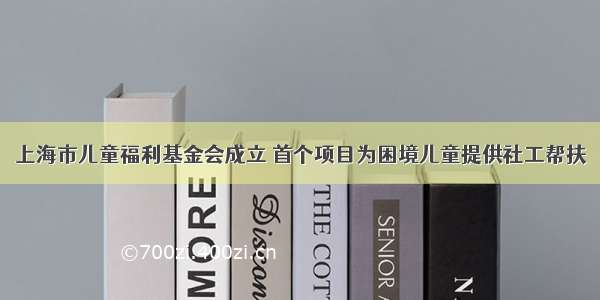 上海市儿童福利基金会成立 首个项目为困境儿童提供社工帮扶