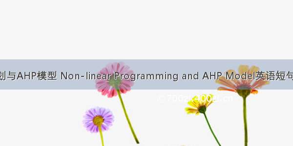 非线性规划与AHP模型 Non-linear Programming and AHP Model英语短句 例句大全