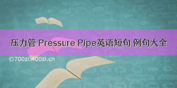 压力管 Pressure Pipe英语短句 例句大全