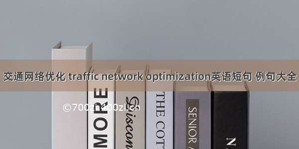 交通网络优化 traffic network optimization英语短句 例句大全