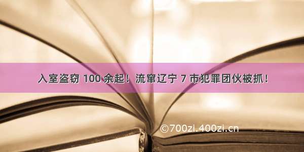 入室盗窃 100 余起！流窜辽宁 7 市犯罪团伙被抓！