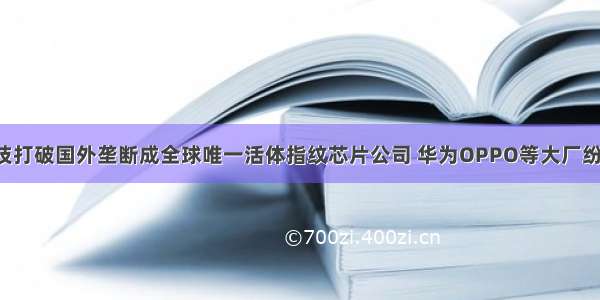 汇顶科技打破国外垄断成全球唯一活体指纹芯片公司 华为OPPO等大厂纷纷转投！