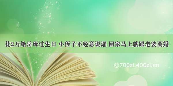 花2万给岳母过生日 小侄子不经意说漏 回家马上就跟老婆离婚