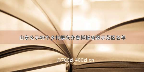 山东公示40个乡村振兴齐鲁样板省级示范区名单